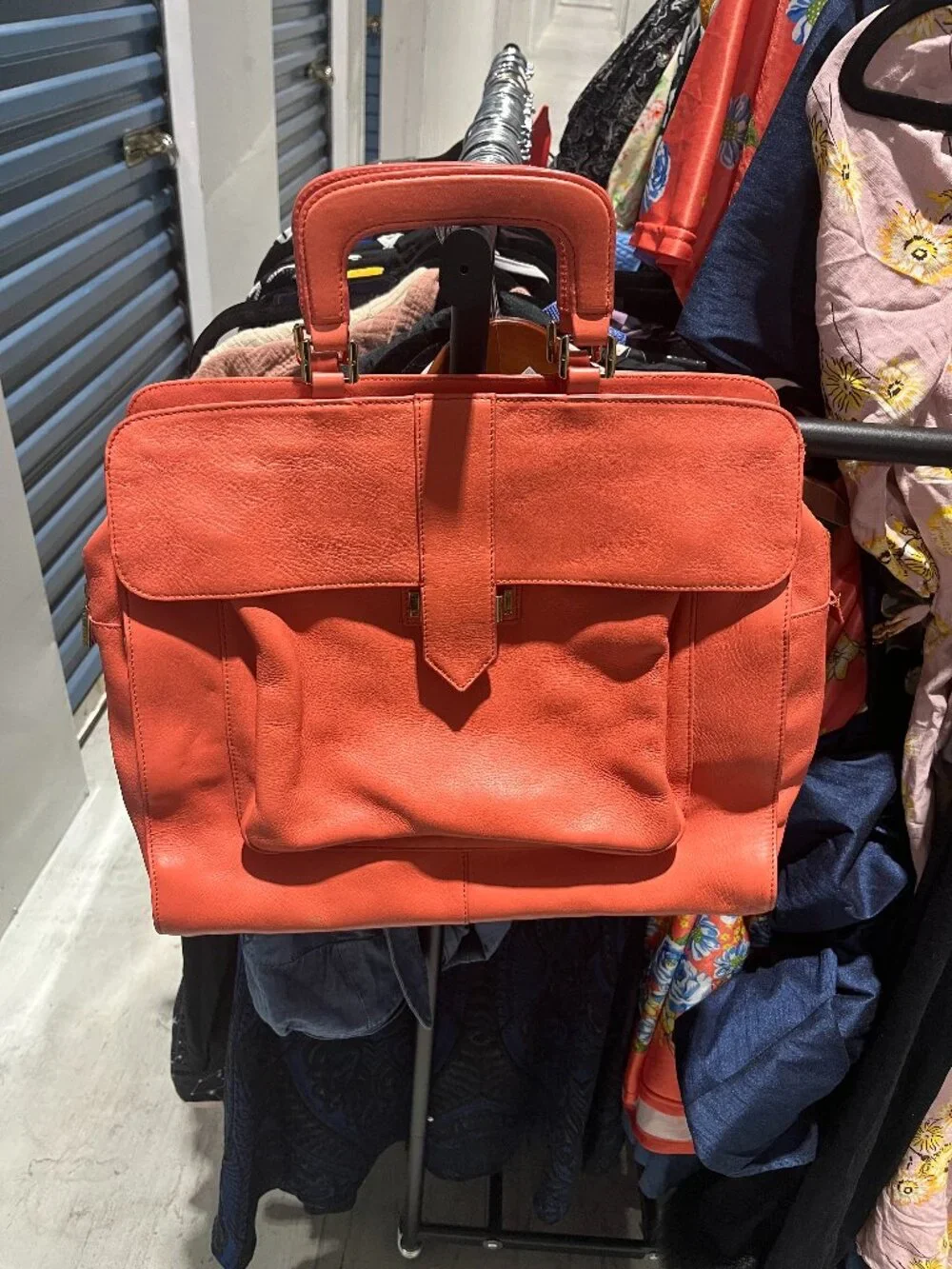 Tory Burch Marley Classic Leather Sample Bag Tabasco Coral Large Satchel Purse
